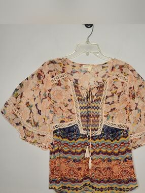 Anthropologie Meadow Rue Batai Top Prairie Blossom Peasant Tassel Blouse Size XS